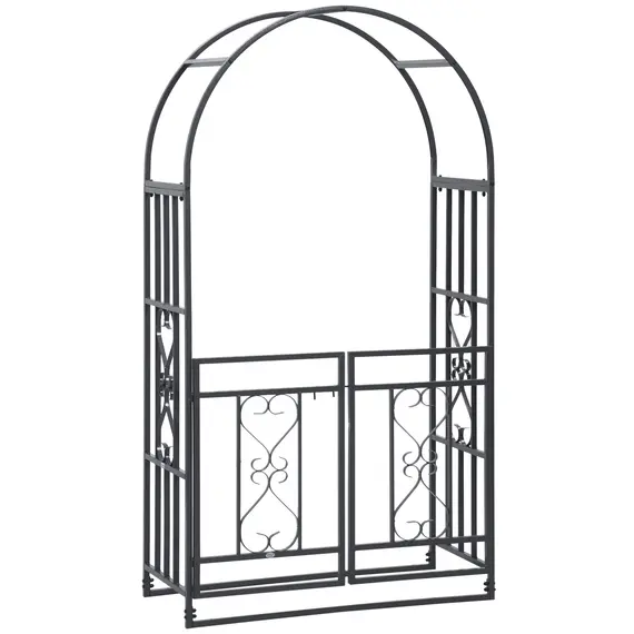 Buy Outdoor Garden Arch with Double Gates, Metal Garden Arbor for Climbing Plants, Roses, Vines, Wedding Arch for Outdoor, 114L x 50W x 206H cm, Dark Grey