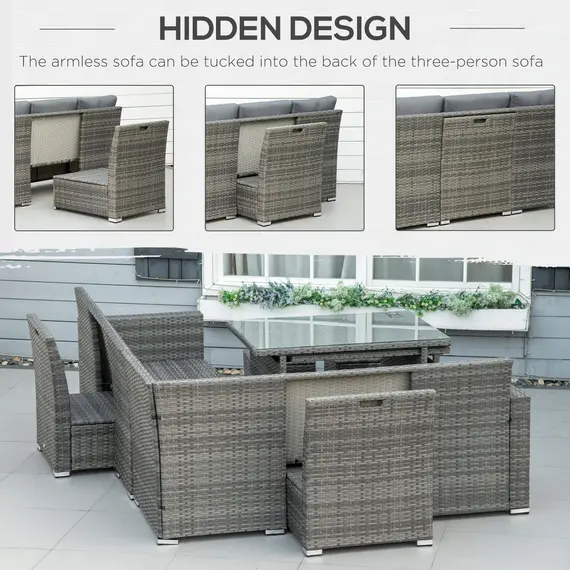 Buy Outsunny Seven-Piece Rattan Garden Sofa Set, with Expanding Table - Grey, 5 image