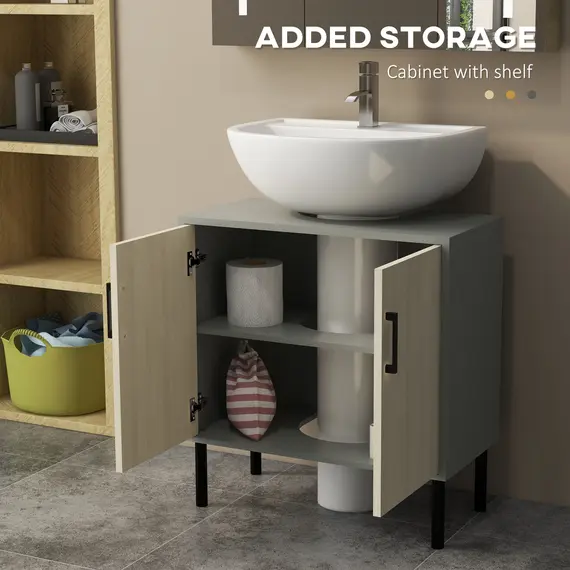 Buy Under Sink Cabinet, Bathroom Vanity Unit, Storage Cupboard with Double Doors and Storage Shelves, 60x30x60cm, Natural, 5 image