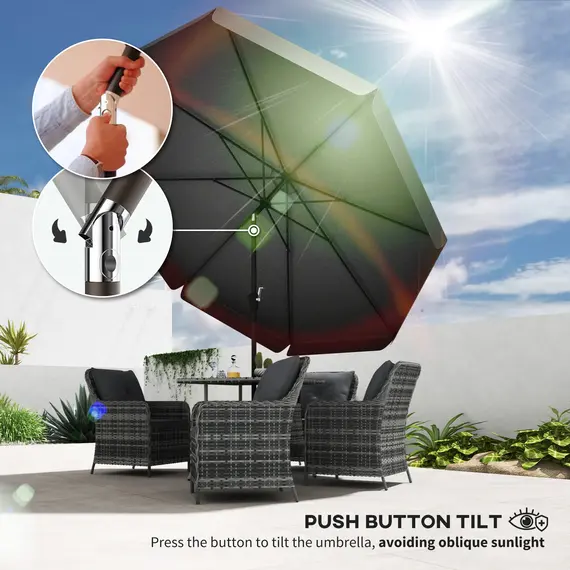 Buy Outsunny 2.7m Patio Parasol Garden Umbrellas Outdoor Sun Shade Table Umbrella with Tilt, Crank, 8 Ribs, Ruffles, Black, 4 image