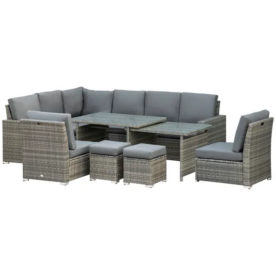 Buy Outsunny Seven-Piece Rattan Garden Sofa Set, with Expanding Table - Grey