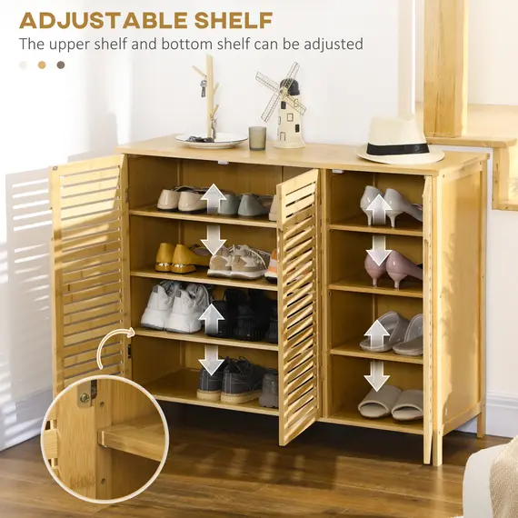 Buy Rustic Shoe Cabinet, 3 Door Shoe Storage Cabinet with 8 Shelves, Natural Wood Finish, 5 image