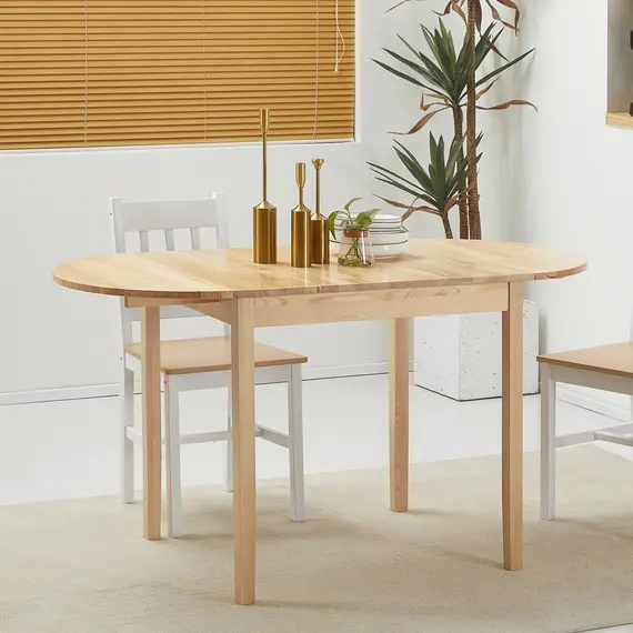 Buy 4-6 Person Wooden Drop-Leaf Table - Natural Finish, 7 image