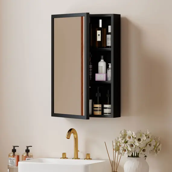 Buy Bathroom Cabinet with Mirror, Wall Mounted Bathroom Mirror Cabinet with Storage Shelves, 40 x 12 x 60 cm, Black, 2 image