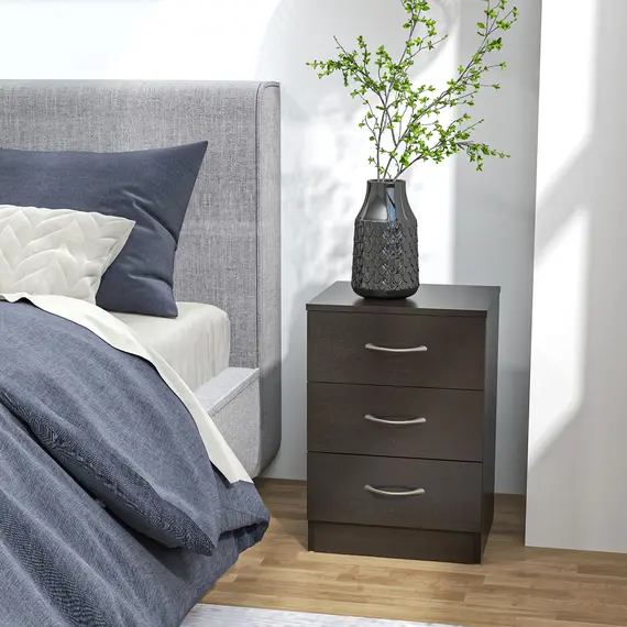 Buy Bedside Cabinet with Drawer and Shelf, White Bedside Table for Bedroom, Living Room, Nightstand Side Table with Metal Rail Set of 2, 6 image