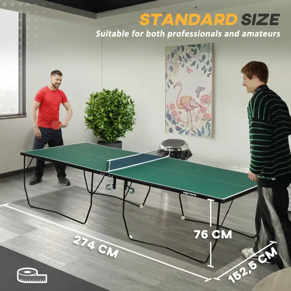 Buy 9FT Folding Tennis Table, with 8 Wheels, for Indoor Use, Green, 4 image