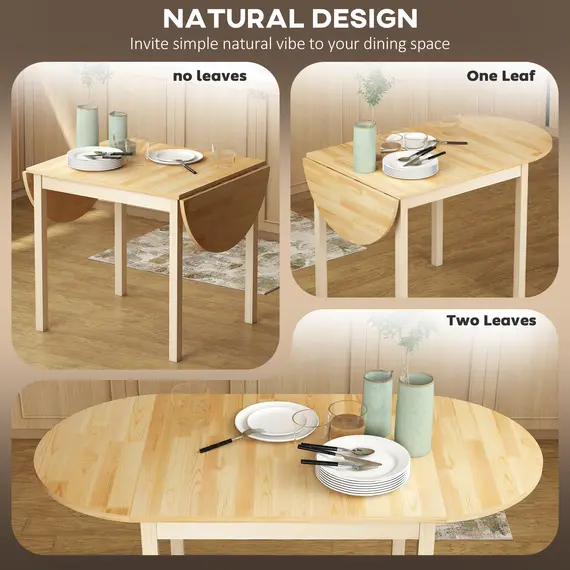 Buy 4-6 Person Wooden Drop-Leaf Table - Natural Finish, 5 image
