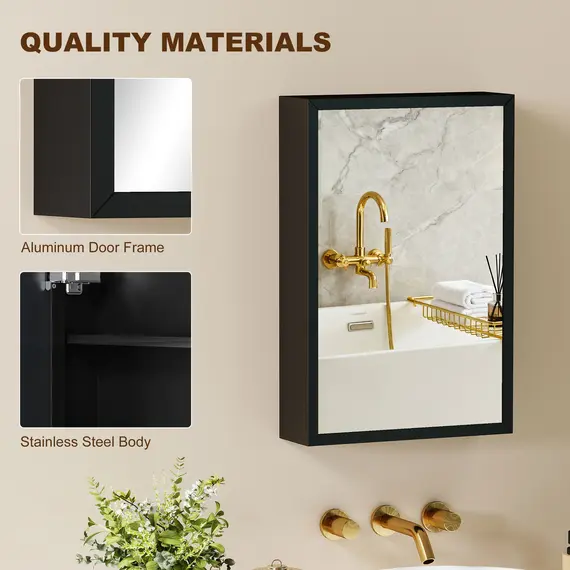 Buy Bathroom Cabinet with Mirror, Wall Mounted Bathroom Mirror Cabinet with Storage Shelves, 40 x 12 x 60 cm, Black, 8 image