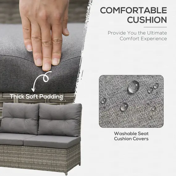 Buy Outsunny 6 Pieces Outdoor PE Rattan Garden Furniture, Patio Wicker Sectional Conversation Corner Sofa with Soft Padded Cushion and Liftable Coffee Table, 123 x 55 x 84 cm, Grey, 5 image