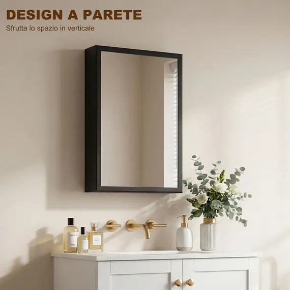 Buy Bathroom Cabinet with Mirror, Wall Mounted Bathroom Mirror Cabinet with Storage Shelves, 40 x 12 x 60 cm, Black, 7 image