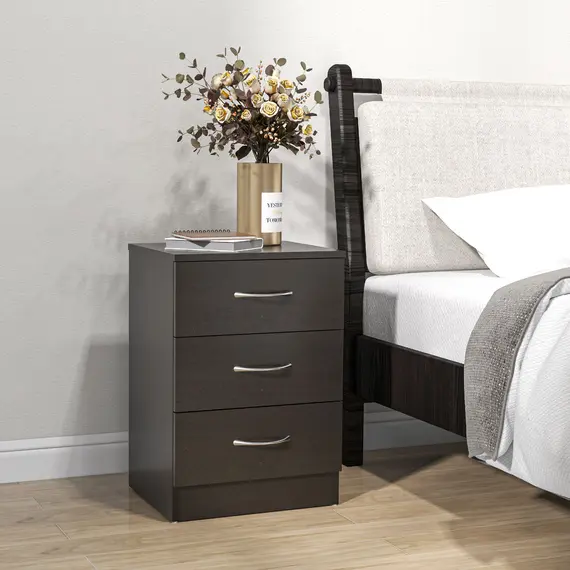 Buy Bedside Cabinet with Drawer and Shelf, White Bedside Table for Bedroom, Living Room, Nightstand Side Table with Metal Rail Set of 2, 5 image