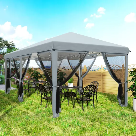 Buy Outsunny 3 x 6m Pop Up Gazebo, Outdoor Canopy Shelter, Marquee Party Wedding Tent with 6 Mesh Walls and Carry Bag, Grey, 9 image