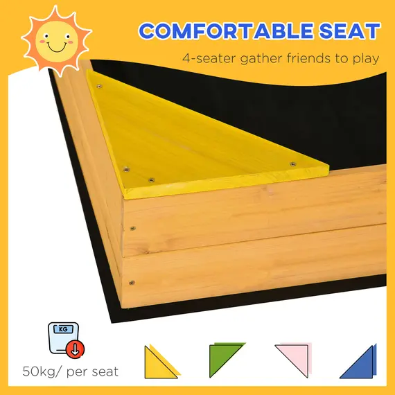 Buy Kids Wooden Sand Pit, Children Sandbox, with Four Seats, Non-Woven Fabric, for Gardens, Playgrounds, 5 image