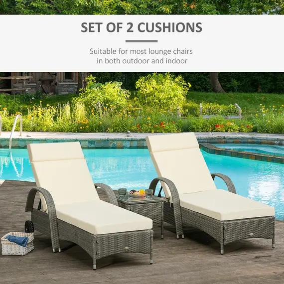 Buy Outsunny Set of 2 Sun Lounger Cushions, Replacement Cushions for Rattan Furniture with Ties, 196 x 55 cm, Cushion ONLY, Cream White, 4 image