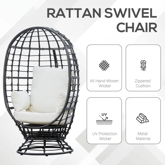 Buy 360° Swivel Egg Chair, Garden Rattan Swivel Chair with Thickened Cushion and Pillow, 150 KG Capacity for Indoor Outdoor, Balcony, Patio, Black, 6 image