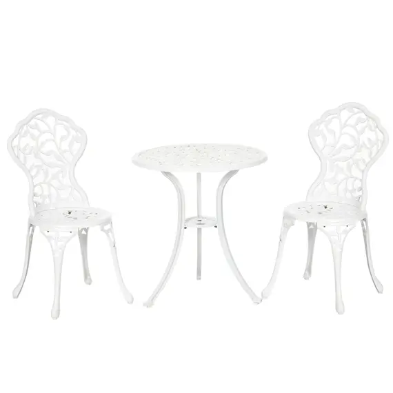 Buy Outsunny 3 Pcs Aluminium Bistro Set Garden Furniture Dining Table Chairs Antique Outdoor Seat Patio Seater White