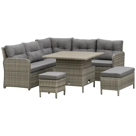 Buy Outsunny 6 Pieces Outdoor PE Rattan Garden Furniture, Patio Wicker Sectional Conversation Corner Sofa with Soft Padded Cushion and Liftable Coffee Table, 123 x 55 x 84 cm, Grey
