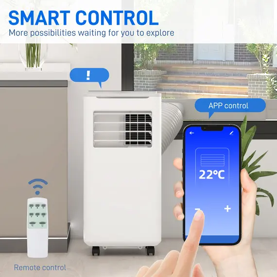 Buy HOMCOM 9000 BTU Portable Air Conditioner, Smart Home WiFi Compatible, 4 in 1 Air Conditioning Unit, Dehumidifier, Fan with Remote, 24H Timer, Window Venting Kit, 20m², R290, A Energy Efficiency, 4 image