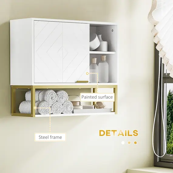 Buy kleankin Bathroom Wall Cabinet, Over Toilet Storage Cabinet with Door and Storage Shelves for Hallway, Living Room, White, 6 image