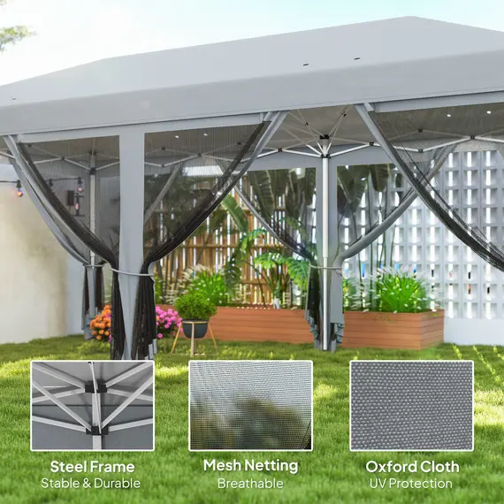 Buy Outsunny 3 x 6m Pop Up Gazebo, Outdoor Canopy Shelter, Marquee Party Wedding Tent with 6 Mesh Walls and Carry Bag, Grey, 4 image