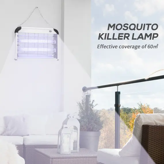 Buy Outsunny Electric Fly Zapper, 20W Electric Fly Killer, Wall Hanging Bug Zapper Indoor & Outdoor Attracting Insect Mosquito Killer, Silver Tone, 4 image