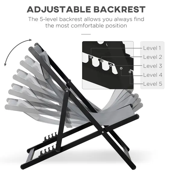 Buy Outsunny Set of 2 Folding Garden Beach Aluminium Frame Deck Chairs Deckchairs Seaside Folding Garden Patio Lounger, Grey, 4 image