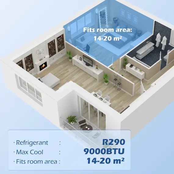 Buy HOMCOM 9000 BTU Portable Air Conditioner, Smart Home WiFi Compatible, 4 in 1 Air Conditioning Unit, Dehumidifier, Fan with Remote, 24H Timer, Window Venting Kit, 20m², R290, A Energy Efficiency, 6 image