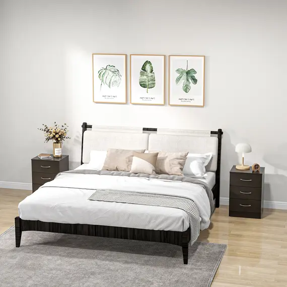 Buy Bedside Cabinet with Drawer and Shelf, White Bedside Table for Bedroom, Living Room, Nightstand Side Table with Metal Rail Set of 2, 9 image