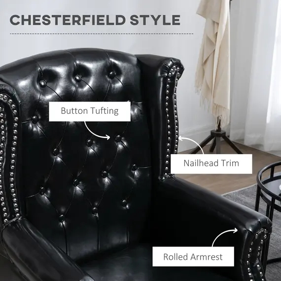 Buy Wingback Accent Chair Tufted Chesterfield-style Armchair with Nail Head Trim for Living Room Bedroom Black, 5 image