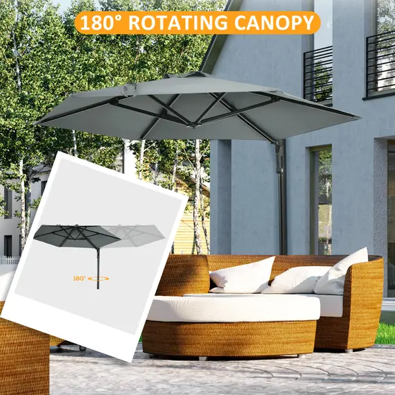 Buy Outsunny 2.5m Wall Mounted Parasol, Hand to Push Outdoor Patio Umbrella with 180 Degree Rotatable Canopy for Porch, Deck, Garden, 250 cm, Grey, 4 image