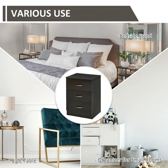 Buy Bedside Cabinet with Drawer and Shelf, White Bedside Table for Bedroom, Living Room, Nightstand Side Table with Metal Rail Set of 2, 4 image
