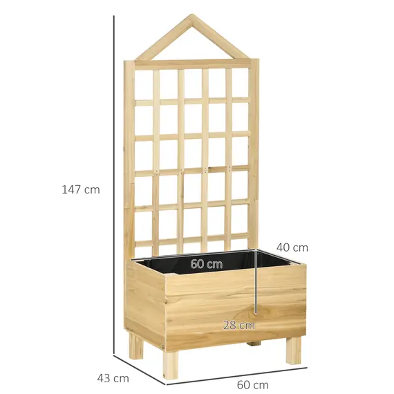 Buy Garden Planters with Trellis for Vine Climbing, Distressed Wooden Raised Beds, 90x43x150cm, Natural Tone, 3 image