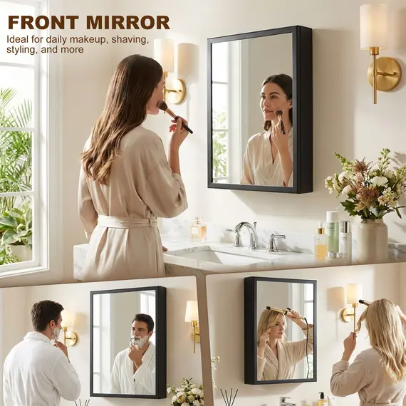 Buy Bathroom Cabinet with Mirror, Wall Mounted Bathroom Mirror Cabinet with Storage Shelves, 40 x 12 x 60 cm, Black, 5 image
