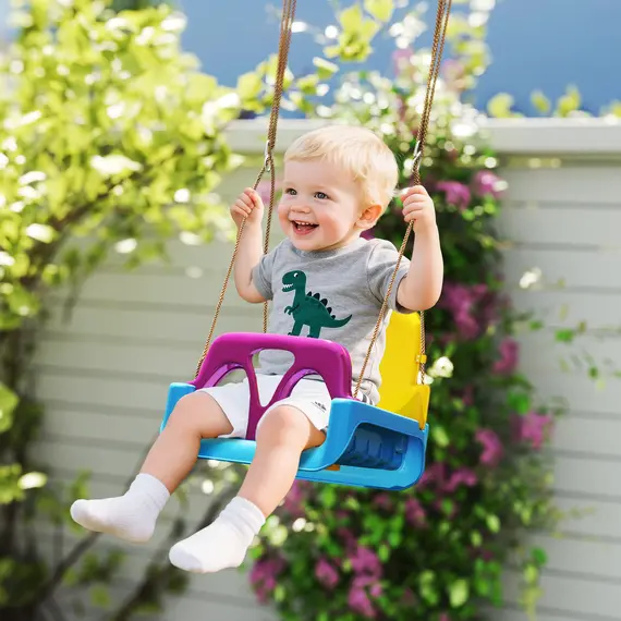 Buy 3 in 1 Detachable Kids Swing Seat with Seatbelt, Adjustable Rope for Indoor, Outdoor, Light Blue, 2 image