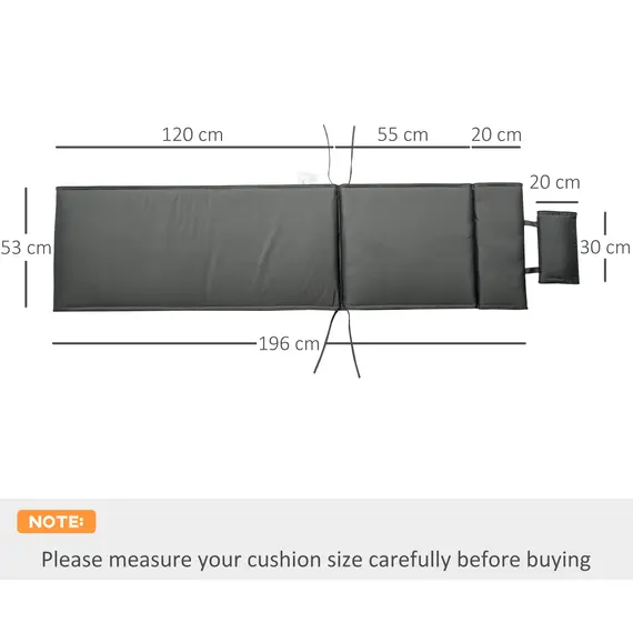 Buy Outsunny Garden Sun Lounger Cushion Replacement Soft Sunbed Reclining Chair Relaxer Pad with Pillow, Cushion ONLY - Grey, 3 image