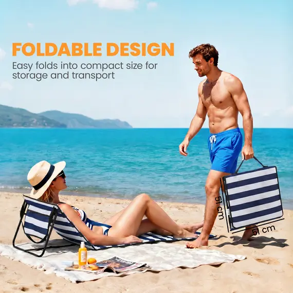 Buy Outsunny Set of 2 Foldable Garden Beach Chair Mat, Outdoor Sun Lounger Seats with Adjustable Back, Magazine Pocket, Carry Strap, 6 image