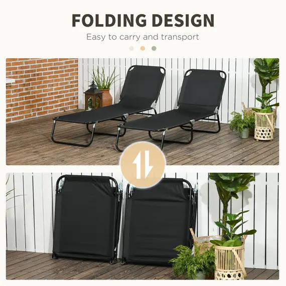 Buy Outsunny Set of Two Metal Frame Folding Sun Loungers - Black, 5 image
