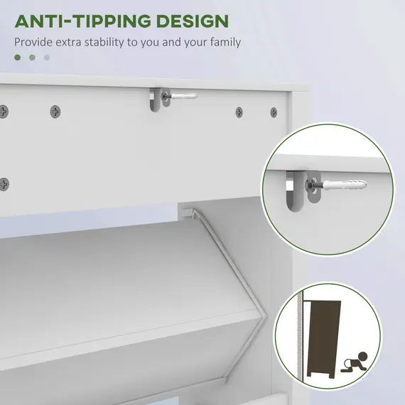 Buy Narrow Shoe Cabinet with 2 Flip Drawers and Adjustable Shelves, White, 7 image