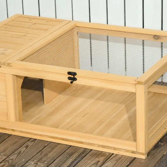 Buy PawHut Tortoise House, Small Reptile Wooden House, with Mesh Roofs, Side Panels, for Turtles, Lizards, Geckos and Snakes, 8 image
