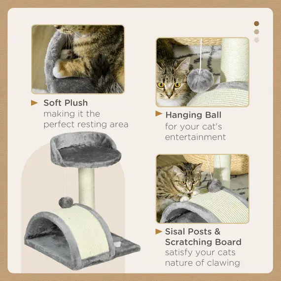 Buy Cat Tree, Kitten Scratcher Activity Centre, with Sisal Scratching Post, Toy Ball - Grey, 5 image