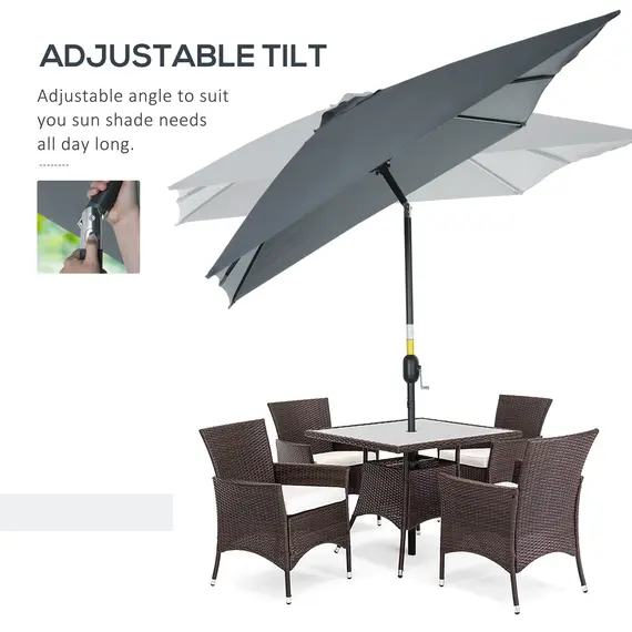 Buy Outsunny 3x2m Garden Parasol Umbrella with Aluminium Pole, Tilt and Crank, Rectangular Outdoor Table Parasol Sun Shade for Patio, Dark Grey, 4 image
