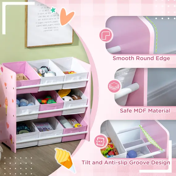 Buy ZONEKIZ 5PCs Kids Bedroom Furniture Set with Bed, Toy Box Bench, Storage Unit, Dressing Table and Stool, Princess Themed, for 3-6 Years Old, Pink, 7 image