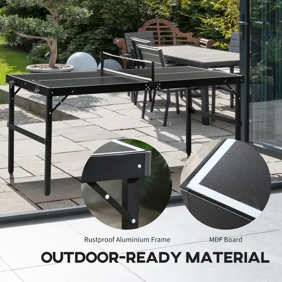 Buy 5ft Mini Table Tennis Table, Folding Ping Pong Table with Net and Aluminium Frame, Portable Ping Pong Game Set for Indoor Outdoor Use, Black, 5 image