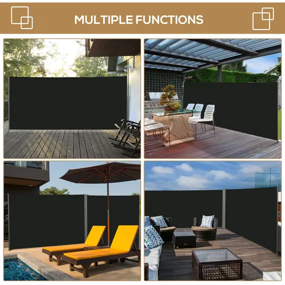 Buy Retractable Sun Side Awning Screen Fence Patio Garden Wall Balcony Screening Panel Outdoor Blind Privacy Divider (3x2M, Black), 7 image