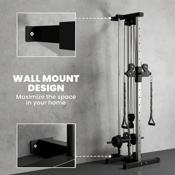 Buy SPORTNOW Wall Mount Cable Machine, 15 Positions Adjustable Cable Crossover Machine Dual Pulley System for Home Gym, 5 image