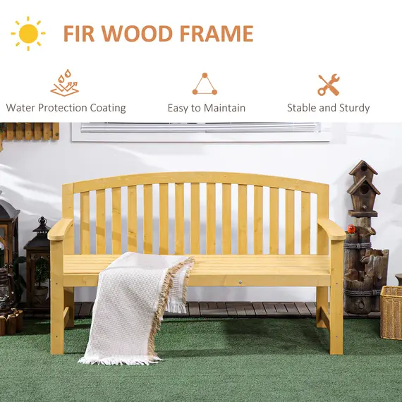 Buy 2 Seater Wooden Garden Bench with Armrest, Outdoor Furniture Chair for Park, Balcony, Orange, 5 image
