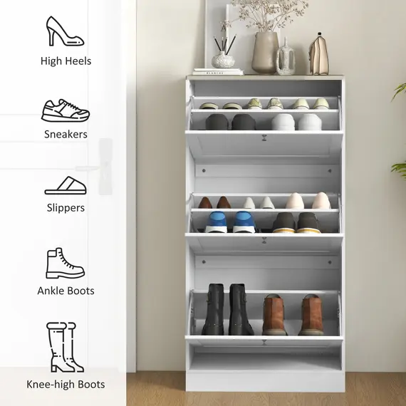 Buy Modern Compact Three-Drawer Shoe Storage Cabinet - White, 6 image