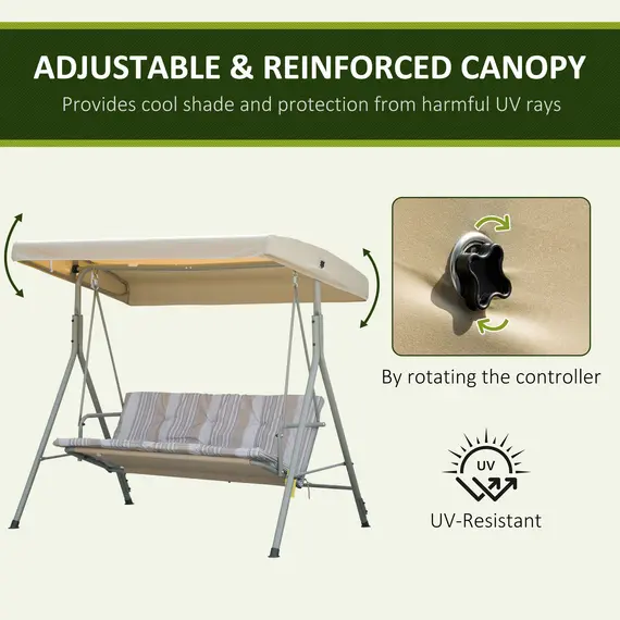 Buy Three-Seater Garden Swing Seat - Light Brown, 4 image