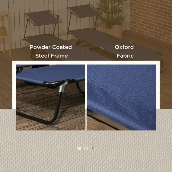 Buy Outsunny Set of Two Folding Sun Loungers, with Adjustable Backs and Sun Canopies - Dark Blue, 7 image