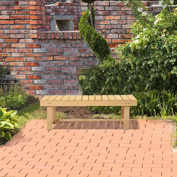 Buy Wooden Garden Benches, 2 Seater Outdoor Benches, Fir Wood Backless Patio Loveseat with Slatted Seat for Park, 110 x 38 x 35 cm, 5 Pieces, Natural Wood Finish, 7 image